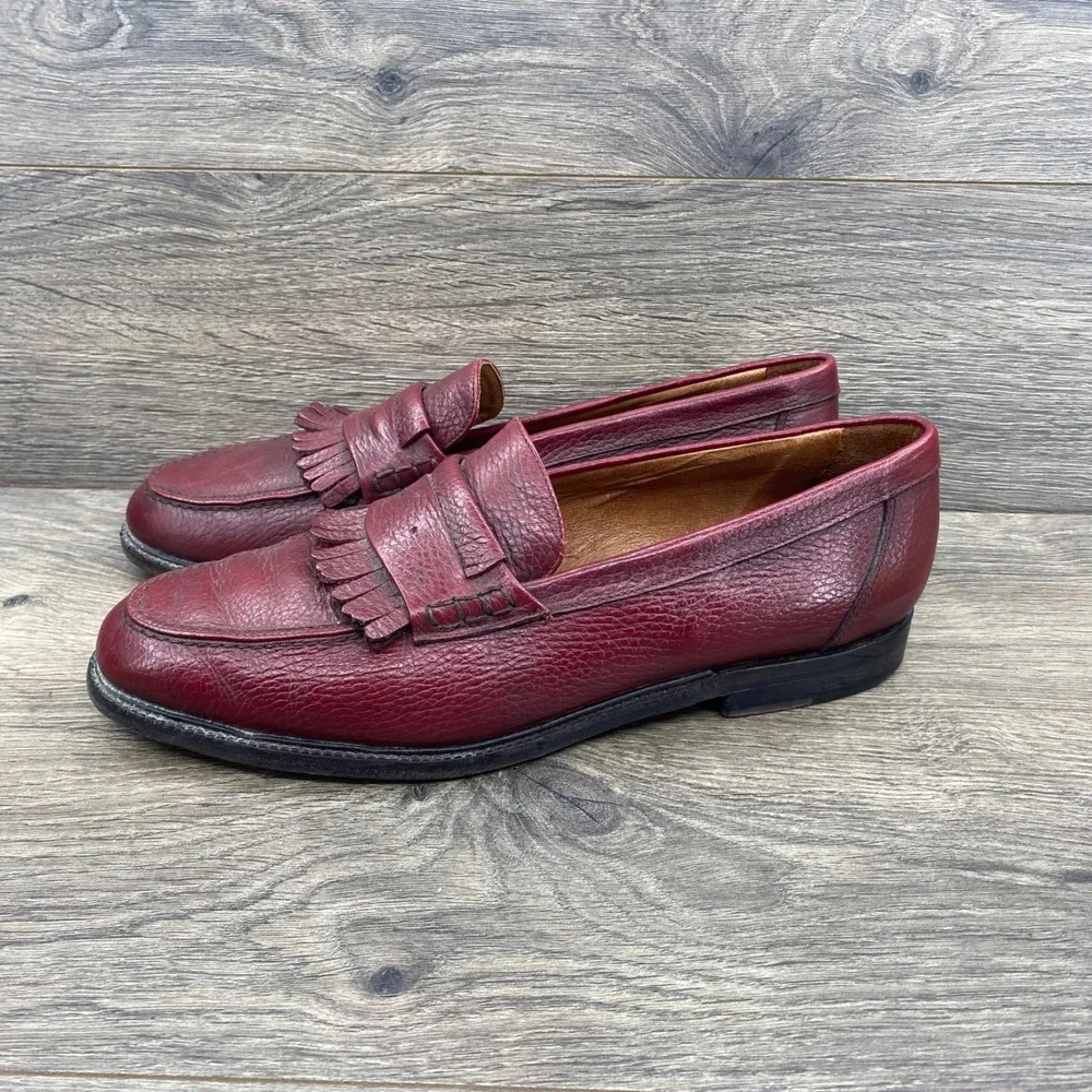 Vero Cuoio Kiltie Loafers Mens 9.5 Burgundy Pebbled Leather Made in Italy